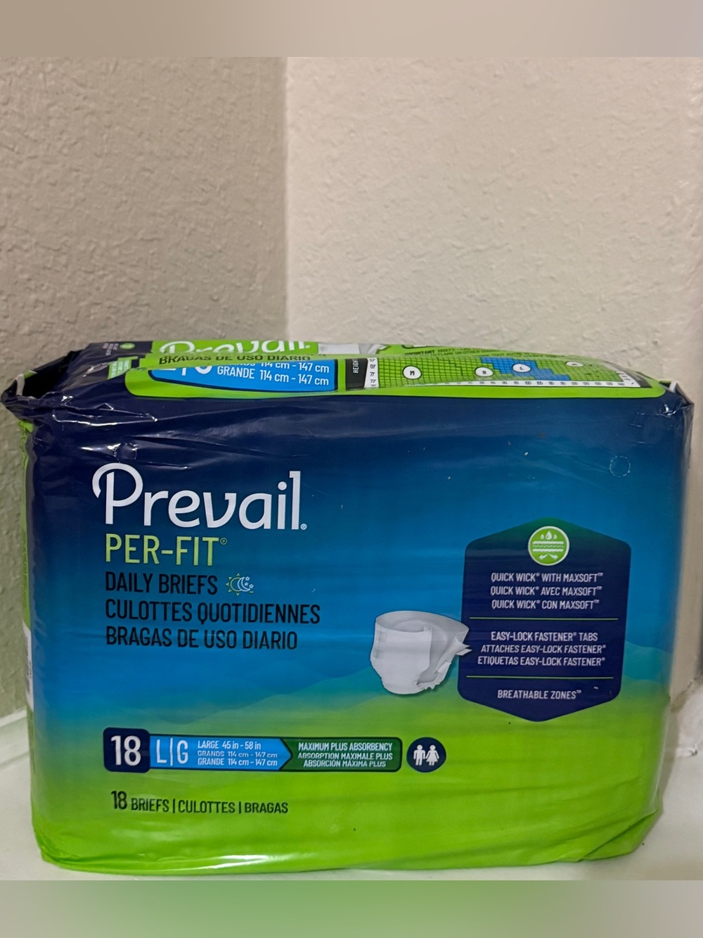 Prevail Per-Fit Adult Briefs w/ Tabs, Max Plus, Large, 18 Ct